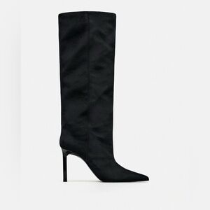 Zara Straight Shaft Black Velvet Knee-High Women's Boots 10